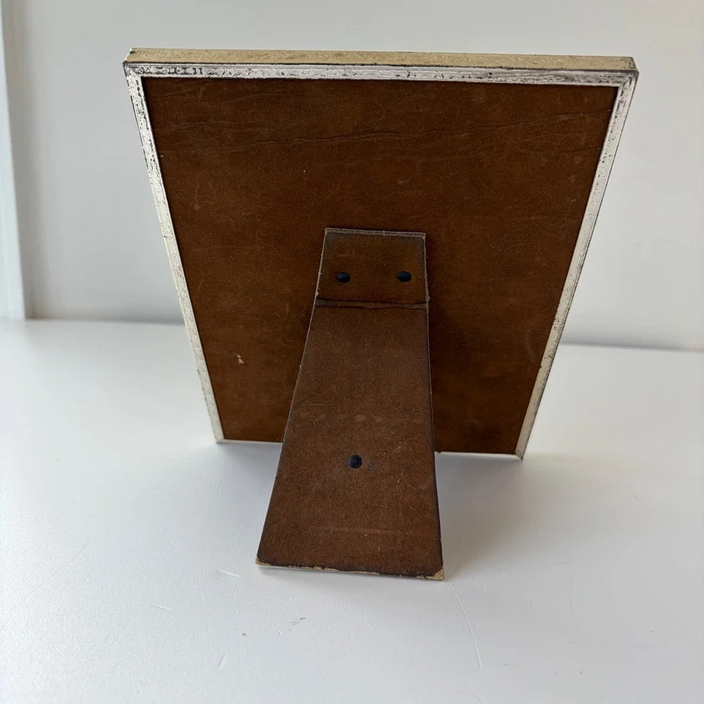 Vintage 4x6 Tabletop Picture Frame Gold Faux Wood Silver Ornate Trim Mid Century